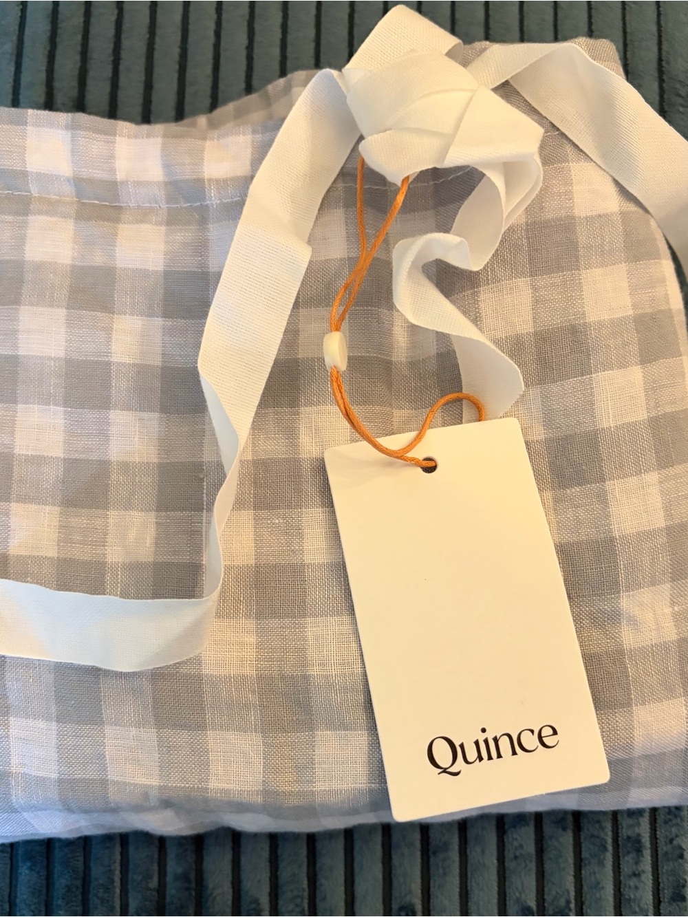NWT Quince European Linen Gingham Euro Sham in blue fog